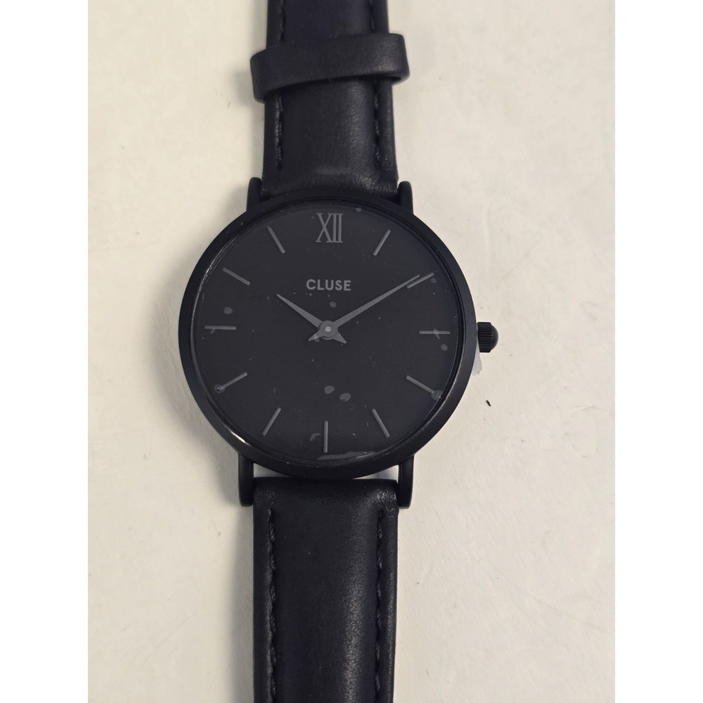 Cluse Women's Watch Minuit Quartz Black Leather Strap Black Dial Hands CL30008